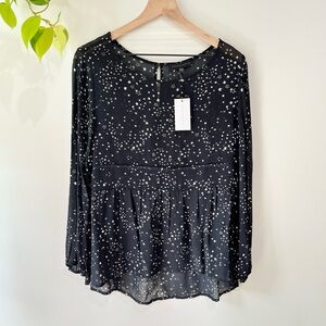 Sanctuary Blouse Star Print Sheer Black Long Sleeve Small Lightweight Celestial